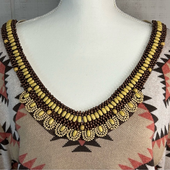 Tasha Polizzi Sweater Tunic Size XL Pullover V Neck Beads Fringe Western Boho - Picture 3 of 11